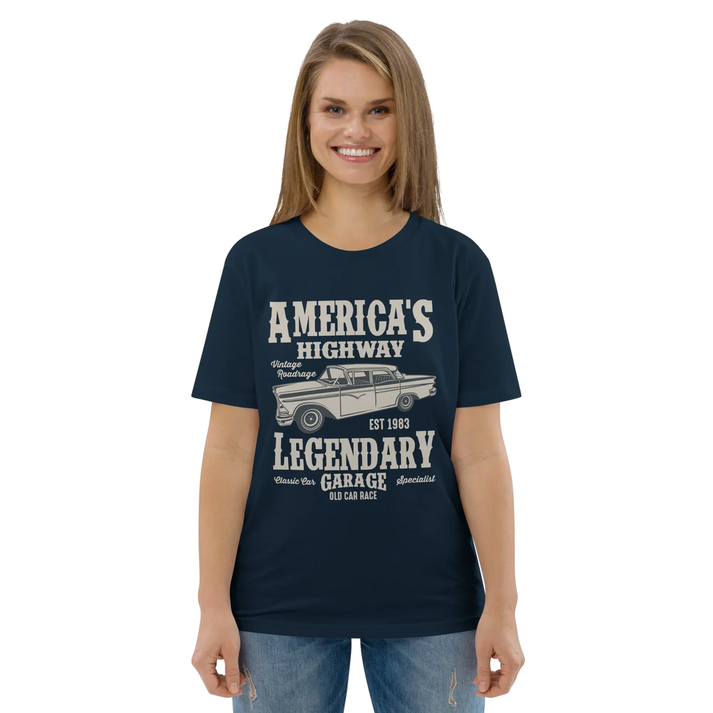 AMERICA'S HIGHWAY unisex t-shirt - Printoo Shop - - cars, t-shirt, unisex, Unisex Organic Cotton T-Shirt | Stanley/Stella STTU169