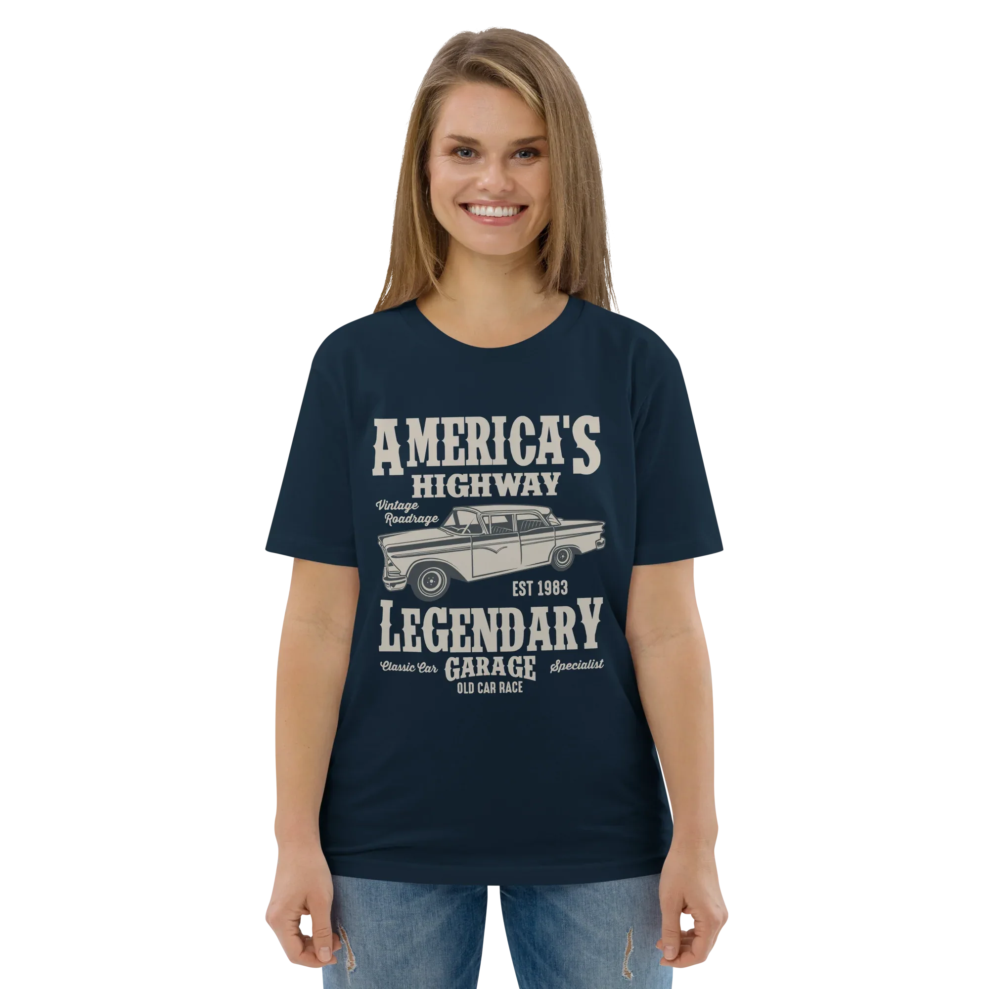 AMERICA'S HIGHWAY unisex t-shirt - Printoo Shop - - cars, t-shirt, unisex, Unisex Organic Cotton T-Shirt | Stanley/Stella STTU169