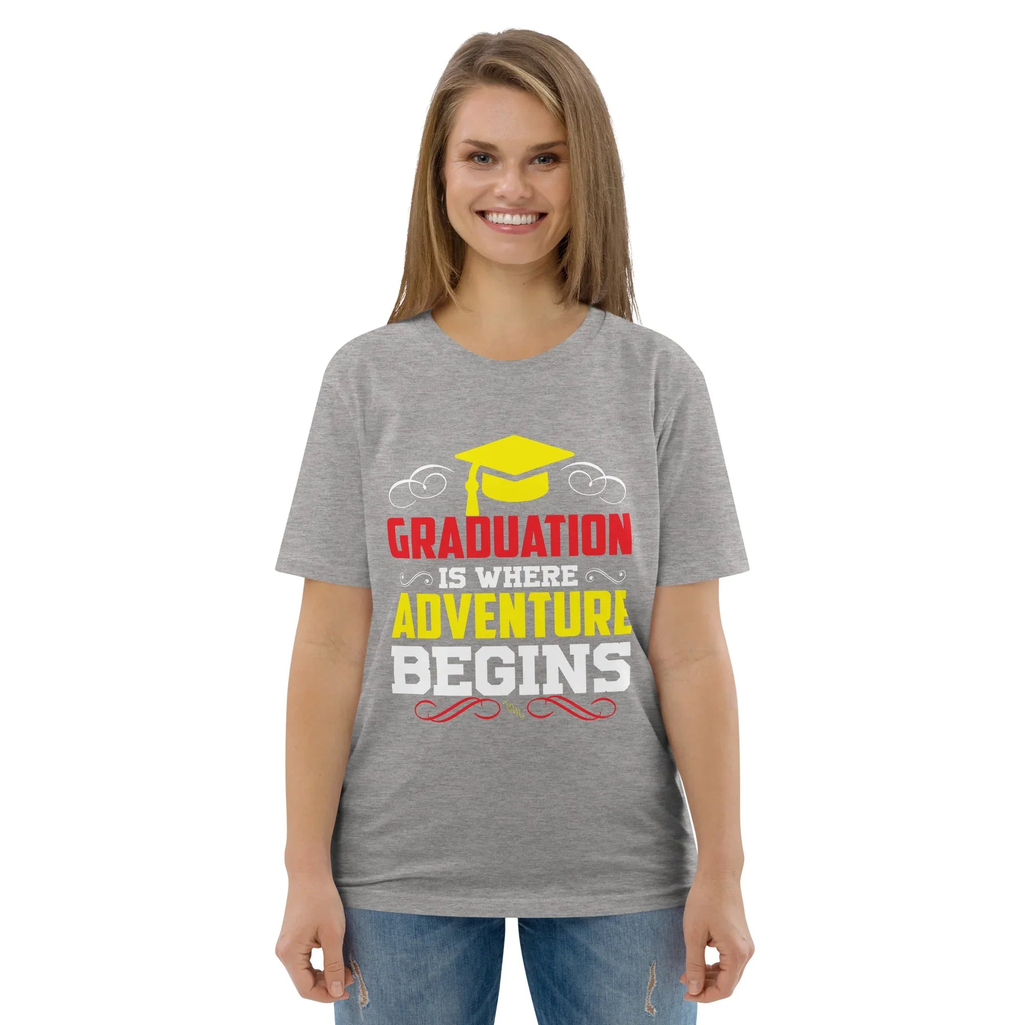 ADVENTURE BEGINS unisex t-shirt - Printoo Shop - - graduation, t-shirt, unisex, Unisex Organic Cotton T-Shirt | Stanley/Stella STTU169