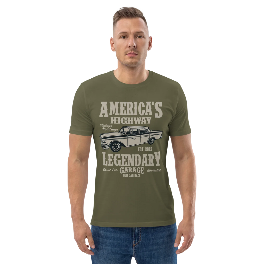 AMERICA'S HIGHWAY unisex t-shirt - Printoo Shop - - cars, t-shirt, unisex, Unisex Organic Cotton T-Shirt | Stanley/Stella STTU169