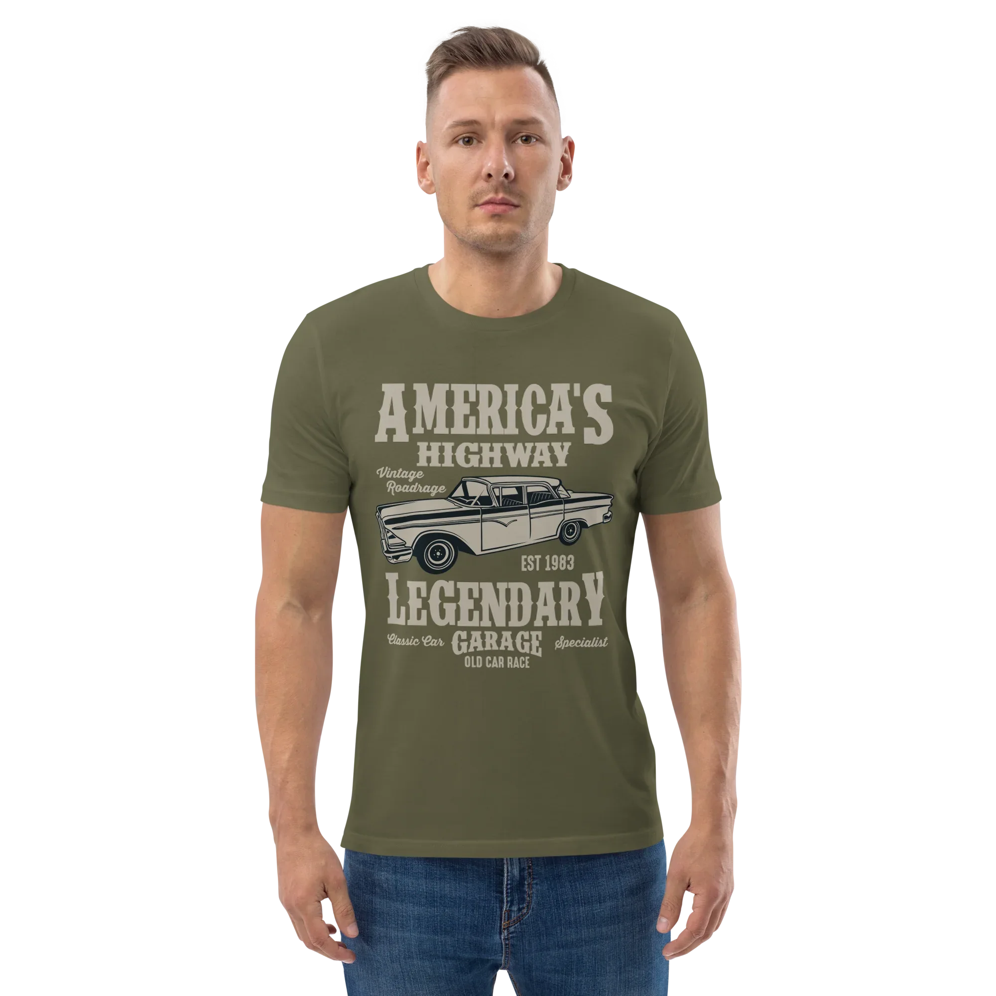 AMERICA'S HIGHWAY unisex t-shirt - Printoo Shop - - cars, t-shirt, unisex, Unisex Organic Cotton T-Shirt | Stanley/Stella STTU169
