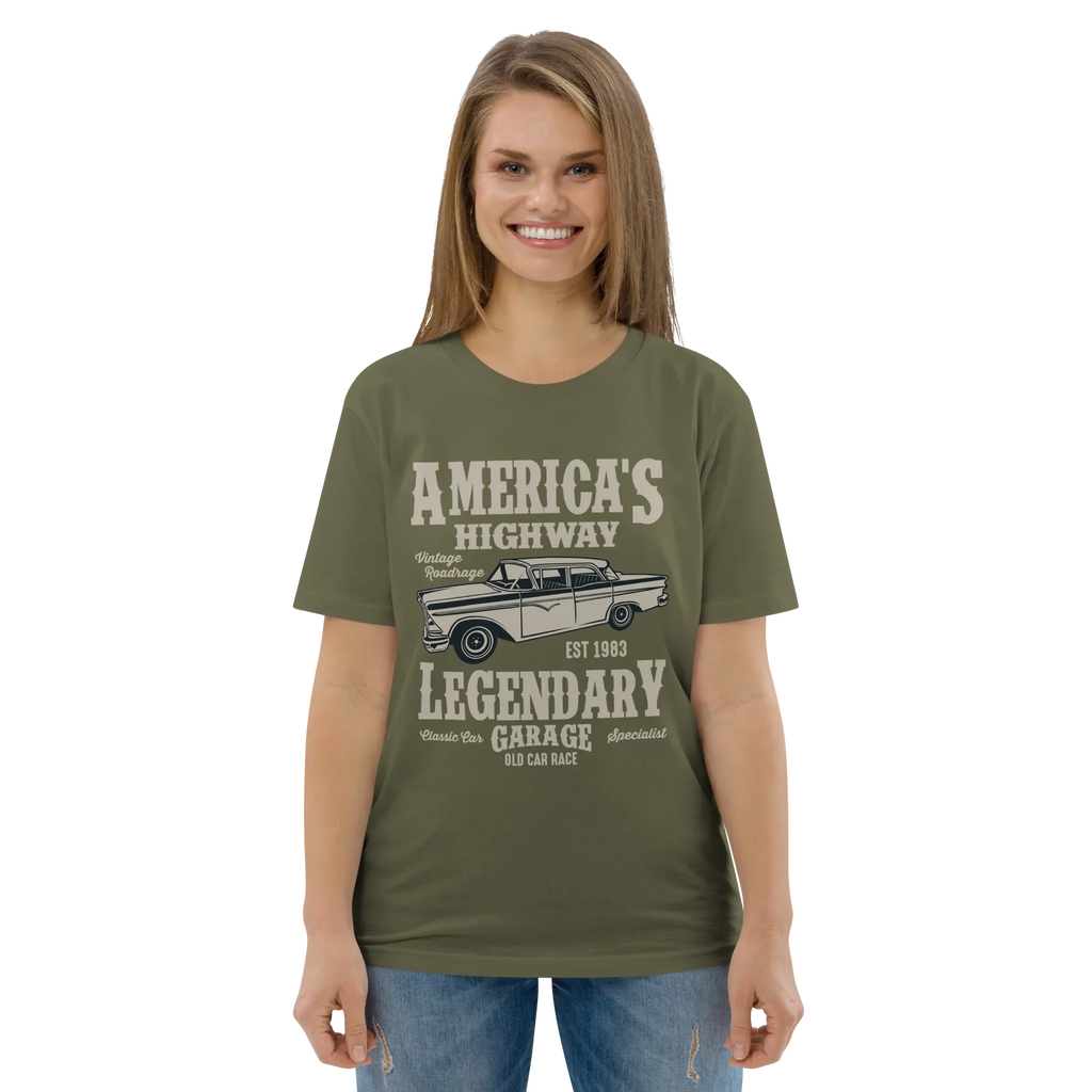 AMERICA'S HIGHWAY unisex t-shirt - Printoo Shop - - cars, t-shirt, unisex, Unisex Organic Cotton T-Shirt | Stanley/Stella STTU169