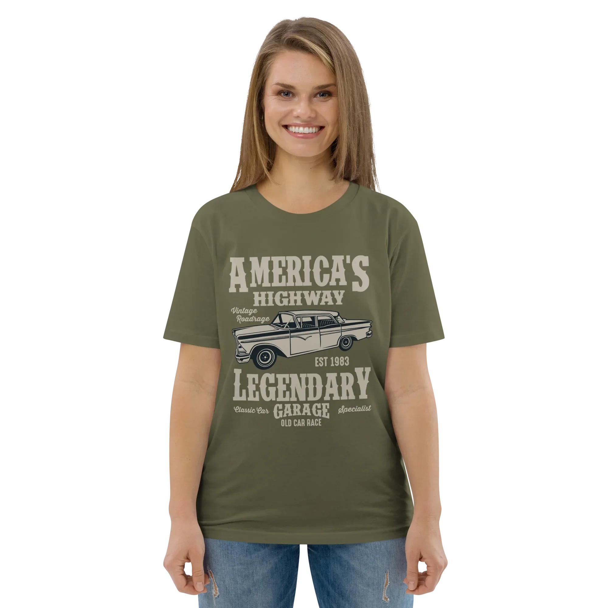 AMERICA'S HIGHWAY unisex t-shirt - Printoo Shop - - cars, t-shirt, unisex, Unisex Organic Cotton T-Shirt | Stanley/Stella STTU169