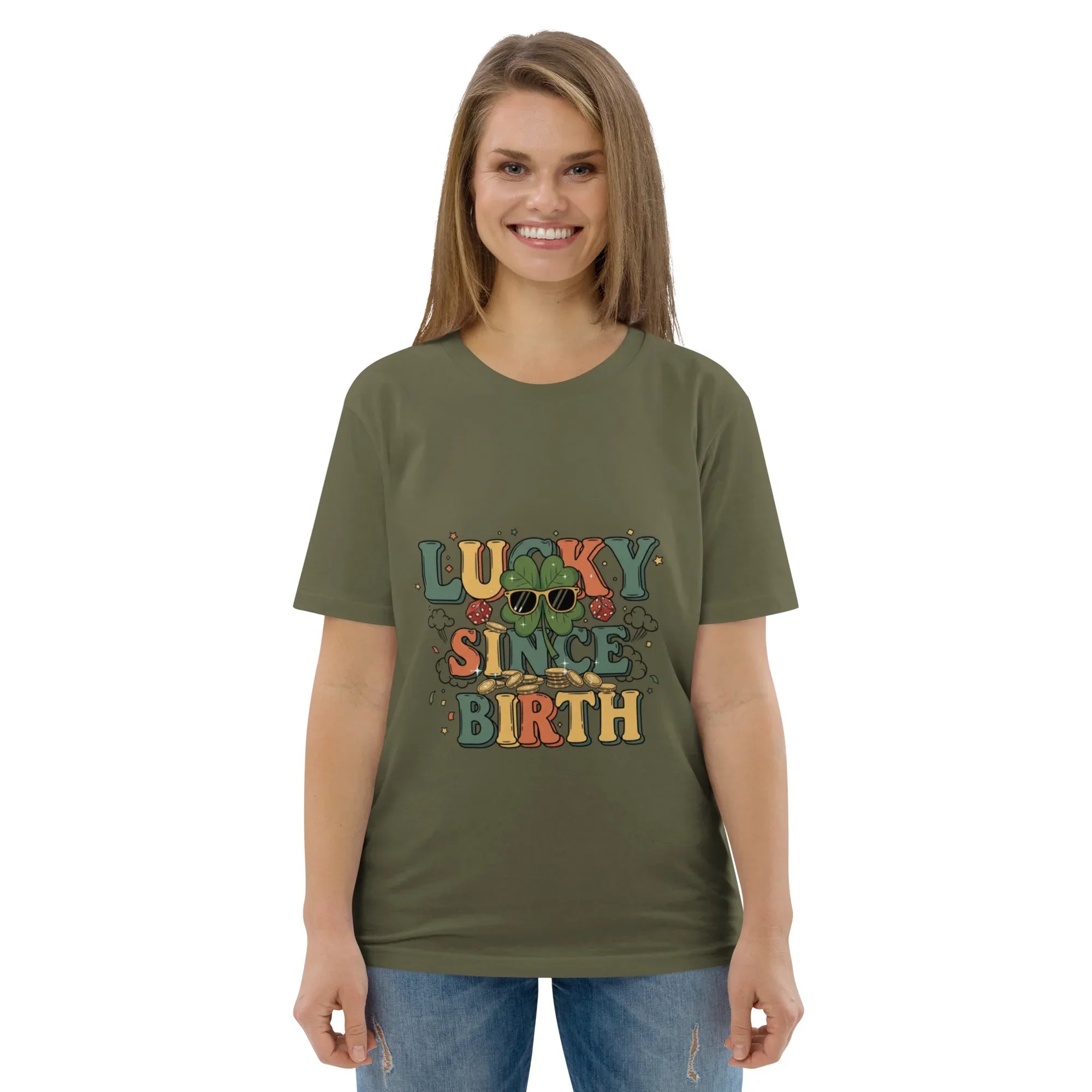LUCKY SINCE BIRTH unisex t-shirt - Printoo Shop - - t-shirt, unisex, Unisex Organic Cotton T-Shirt | Stanley/Stella STTU169