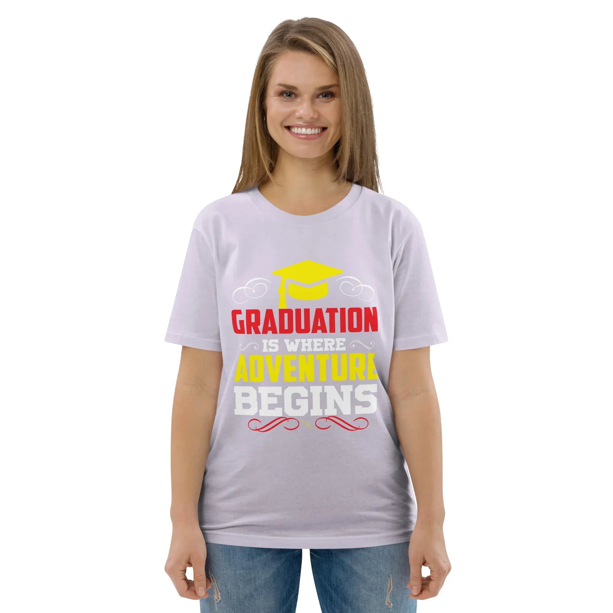 ADVENTURE BEGINS unisex t-shirt - Printoo Shop - - graduation, t-shirt, unisex, Unisex Organic Cotton T-Shirt | Stanley/Stella STTU169