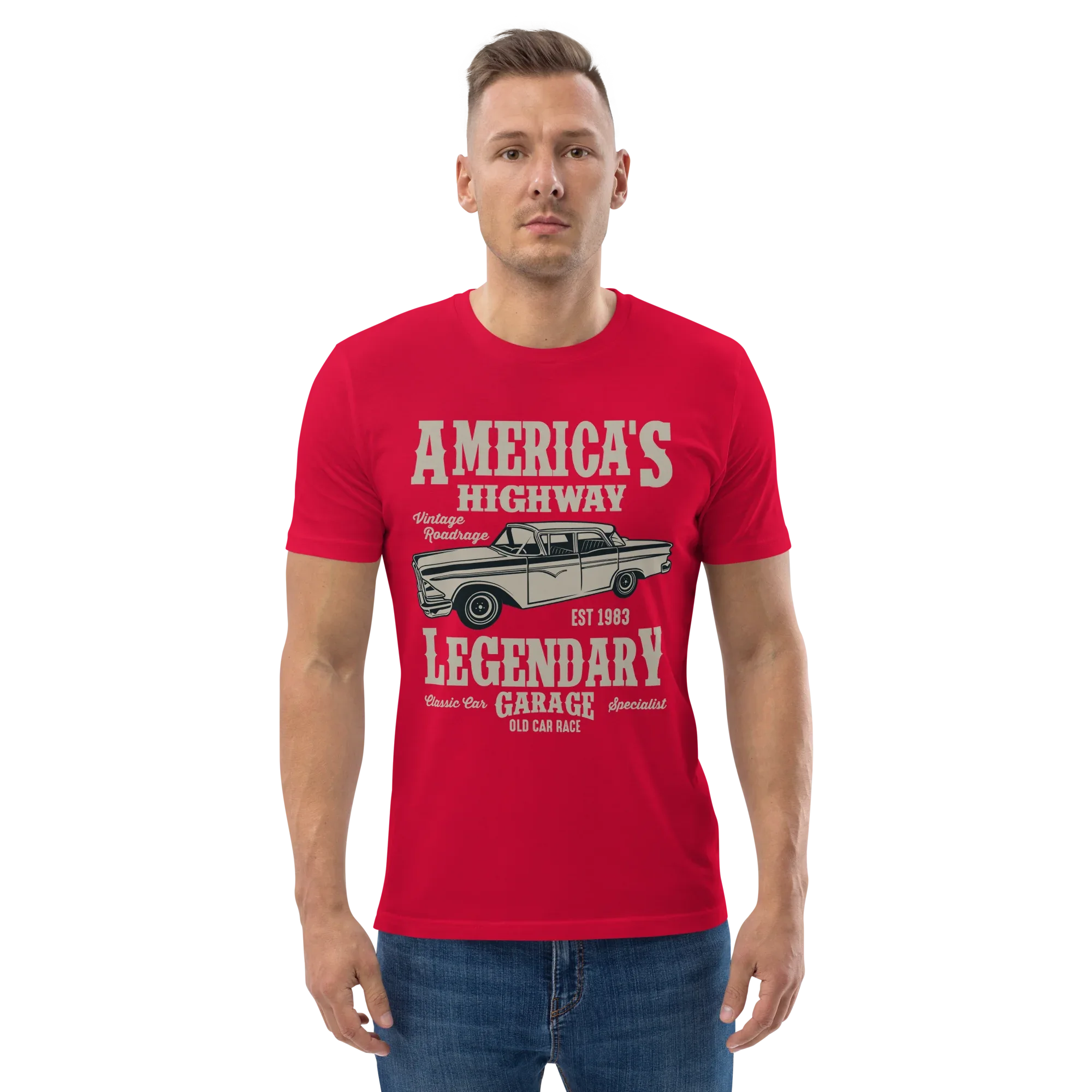AMERICA'S HIGHWAY unisex t-shirt - Printoo Shop - - cars, t-shirt, unisex, Unisex Organic Cotton T-Shirt | Stanley/Stella STTU169