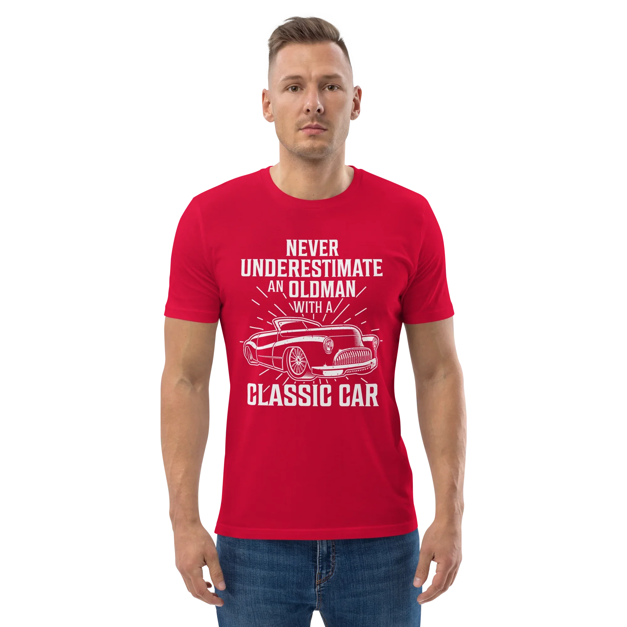 OLDMAN WITH A CLASSIC CAR unisex t-shirt - - - Printoo Shop