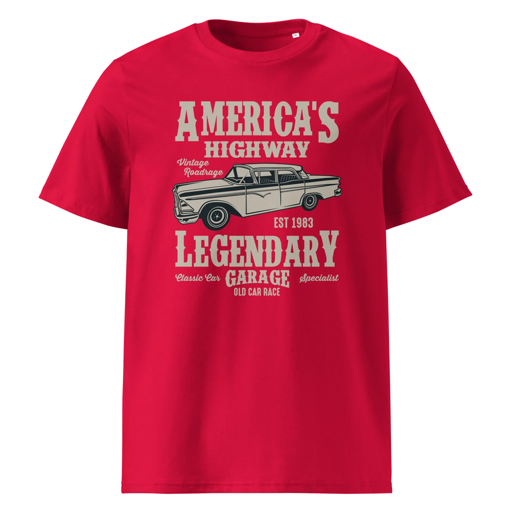AMERICA'S HIGHWAY unisex t-shirt - Printoo Shop - - cars, t-shirt, unisex, Unisex Organic Cotton T-Shirt | Stanley/Stella STTU169