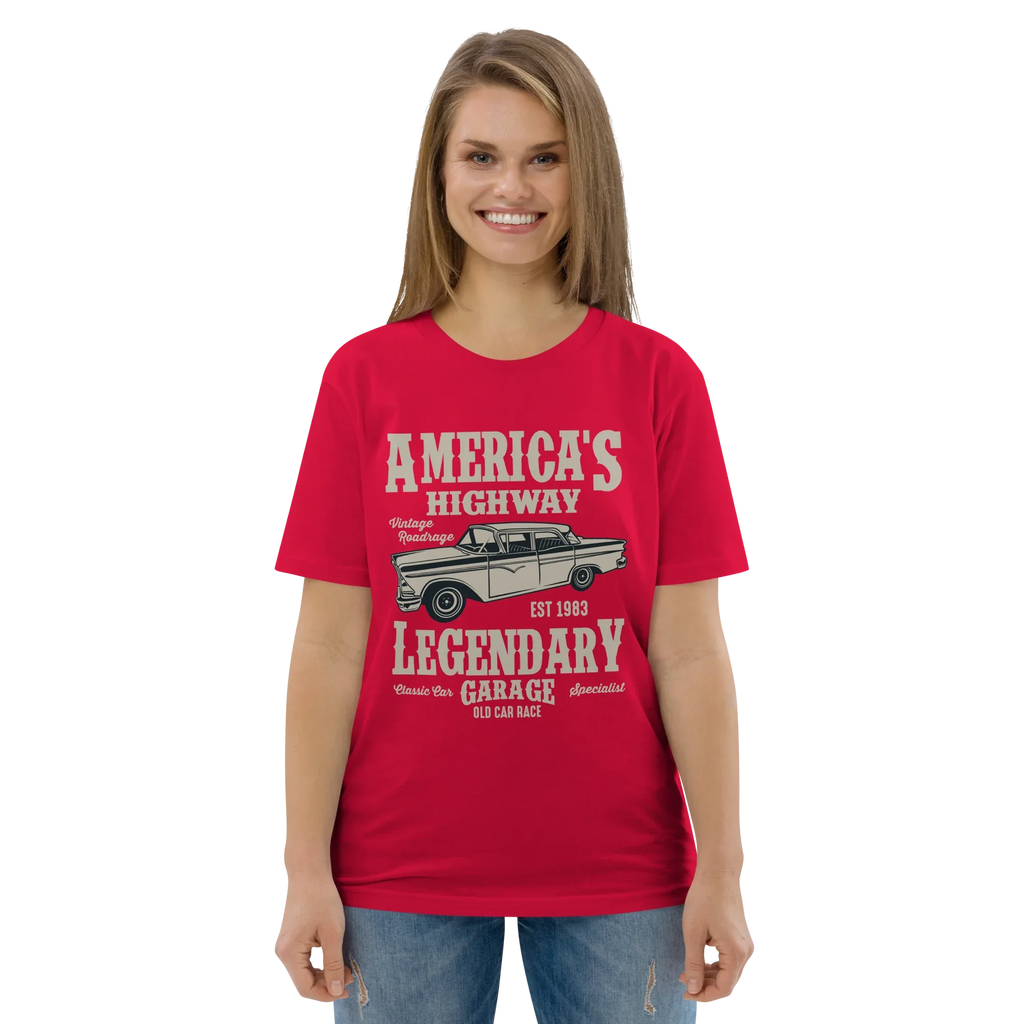 AMERICA'S HIGHWAY unisex t-shirt - Printoo Shop - - cars, t-shirt, unisex, Unisex Organic Cotton T-Shirt | Stanley/Stella STTU169