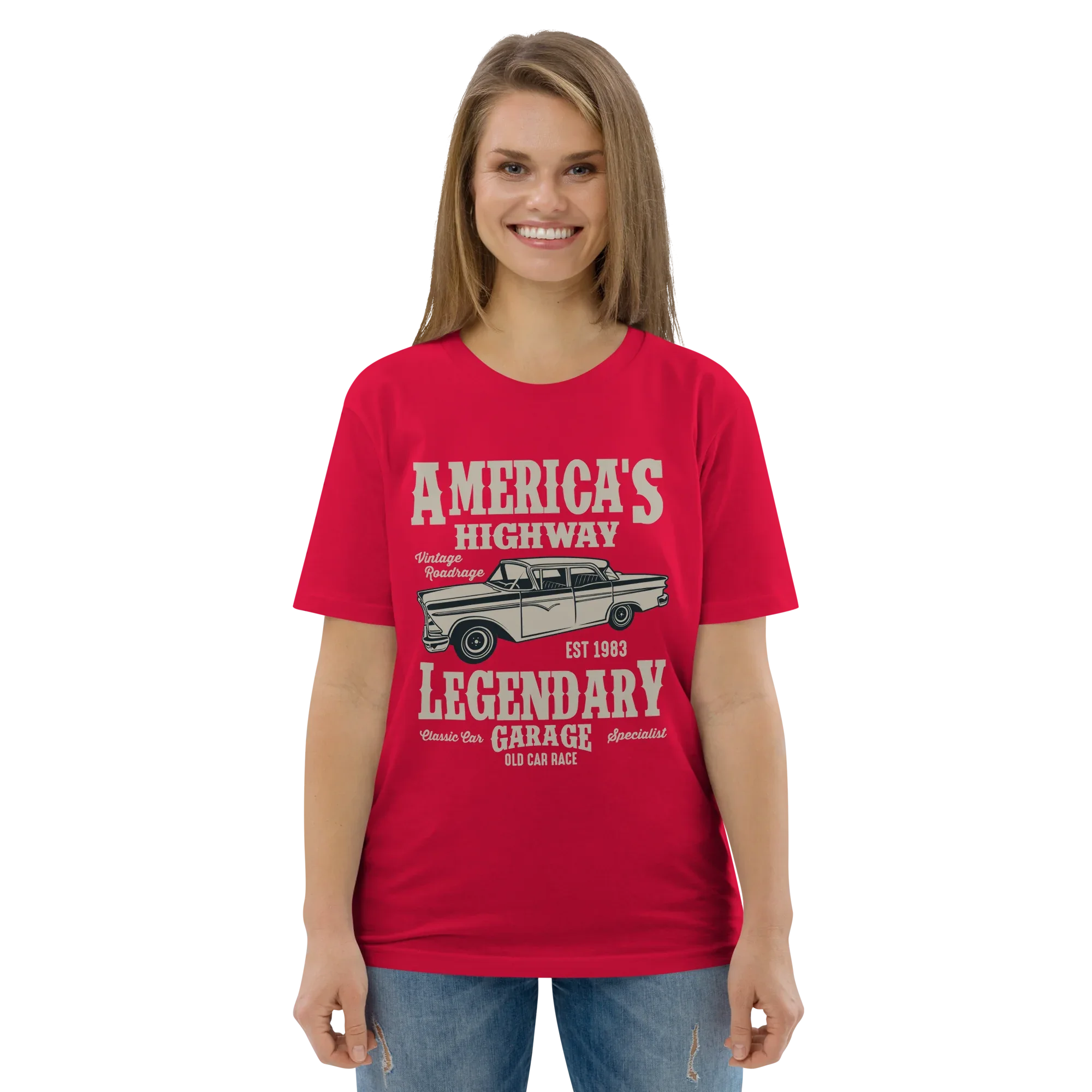 AMERICA'S HIGHWAY unisex t-shirt - Printoo Shop - - cars, t-shirt, unisex, Unisex Organic Cotton T-Shirt | Stanley/Stella STTU169