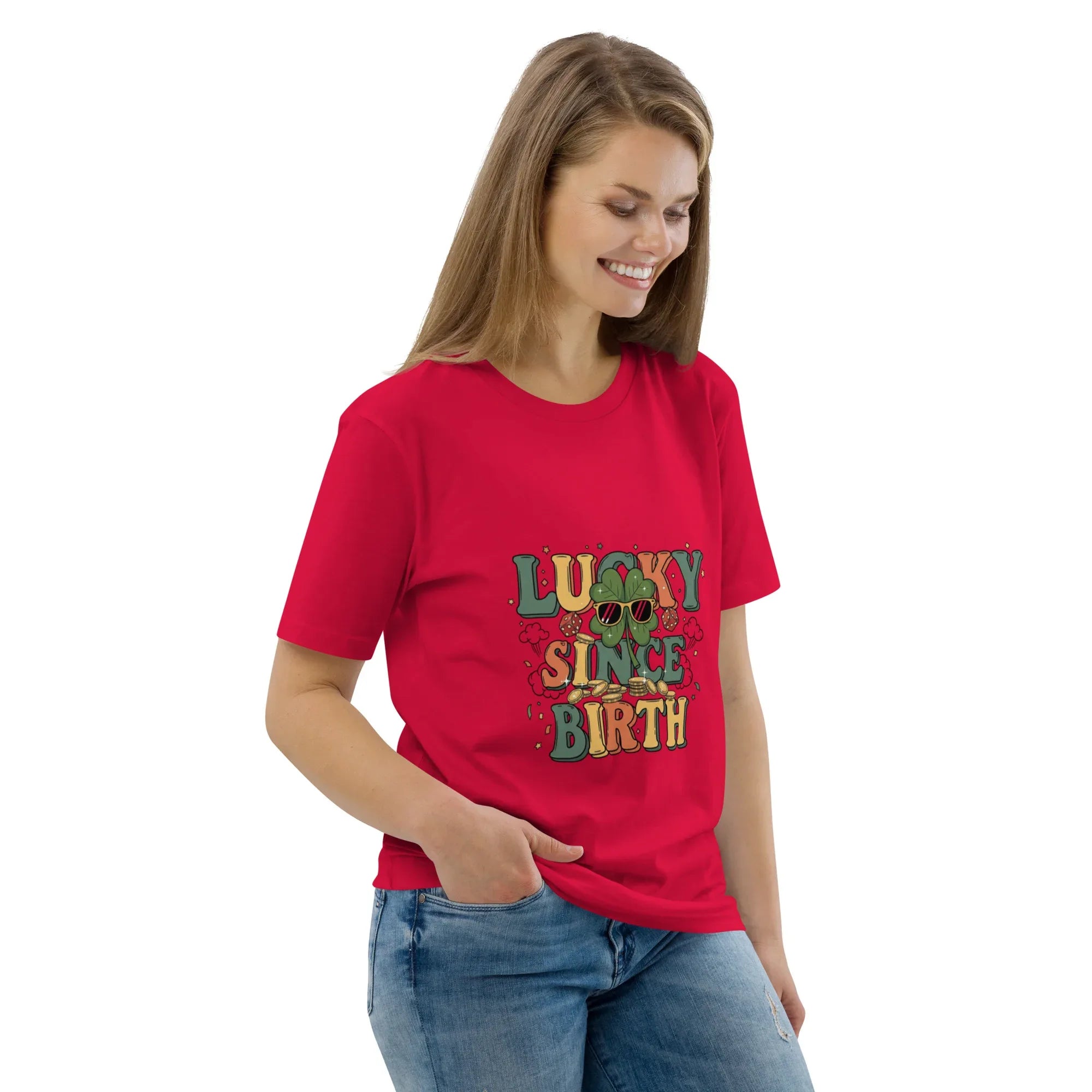 LUCKY SINCE BIRTH unisex t-shirt - Printoo Shop - - t-shirt, unisex, Unisex Organic Cotton T-Shirt | Stanley/Stella STTU169