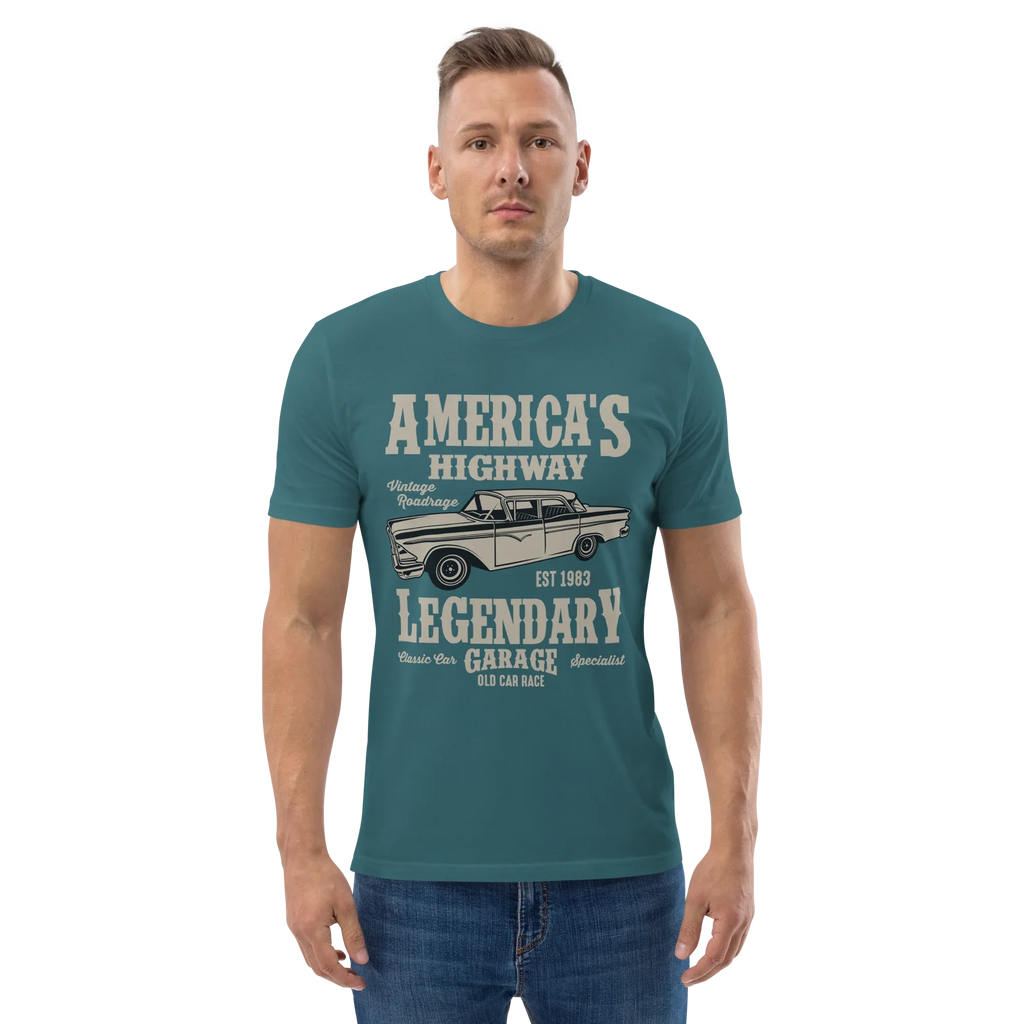 AMERICA'S HIGHWAY unisex t-shirt - Printoo Shop - - cars, t-shirt, unisex, Unisex Organic Cotton T-Shirt | Stanley/Stella STTU169