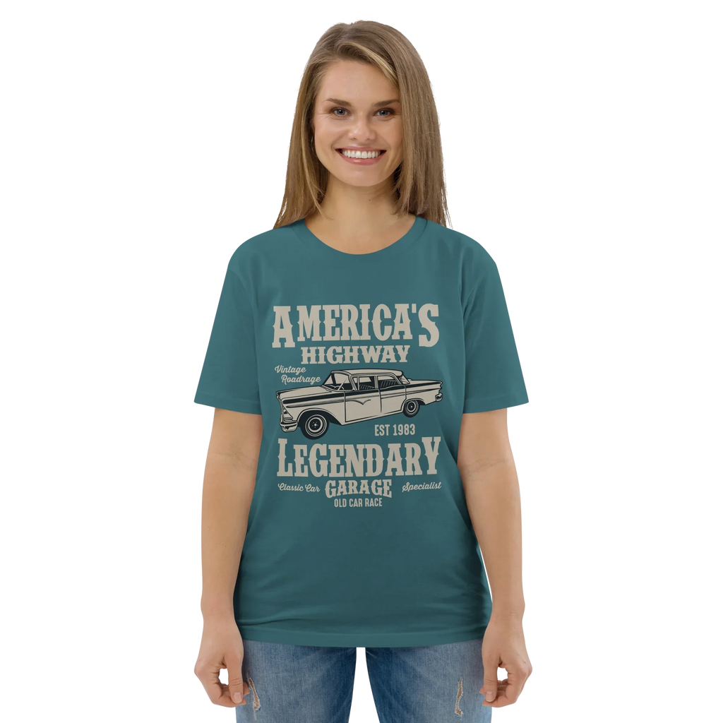 AMERICA'S HIGHWAY unisex t-shirt - Printoo Shop - - cars, t-shirt, unisex, Unisex Organic Cotton T-Shirt | Stanley/Stella STTU169