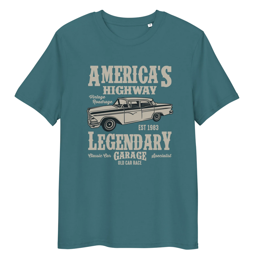 AMERICA'S HIGHWAY unisex t-shirt - Printoo Shop - - cars, t-shirt, unisex, Unisex Organic Cotton T-Shirt | Stanley/Stella STTU169