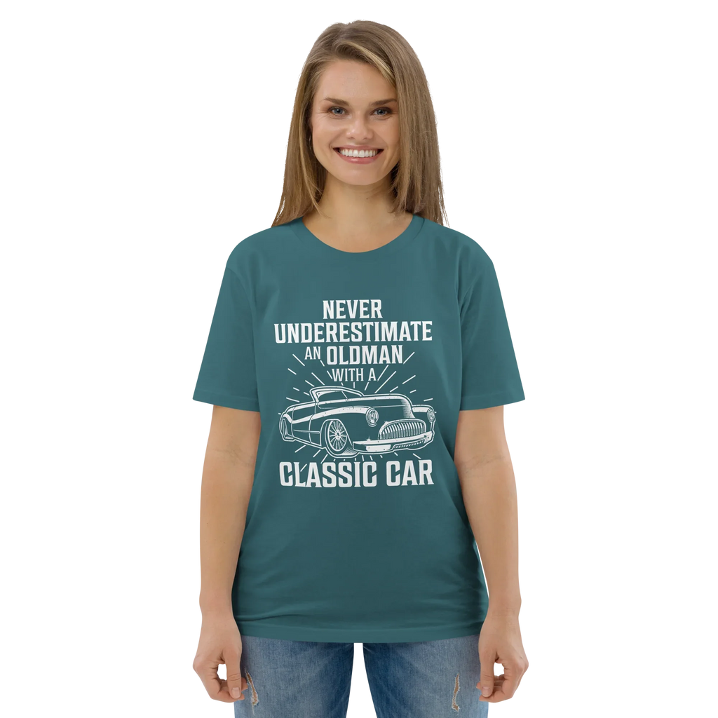 OLDMAN WITH A CLASSIC CAR unisex t-shirt - - - Printoo Shop