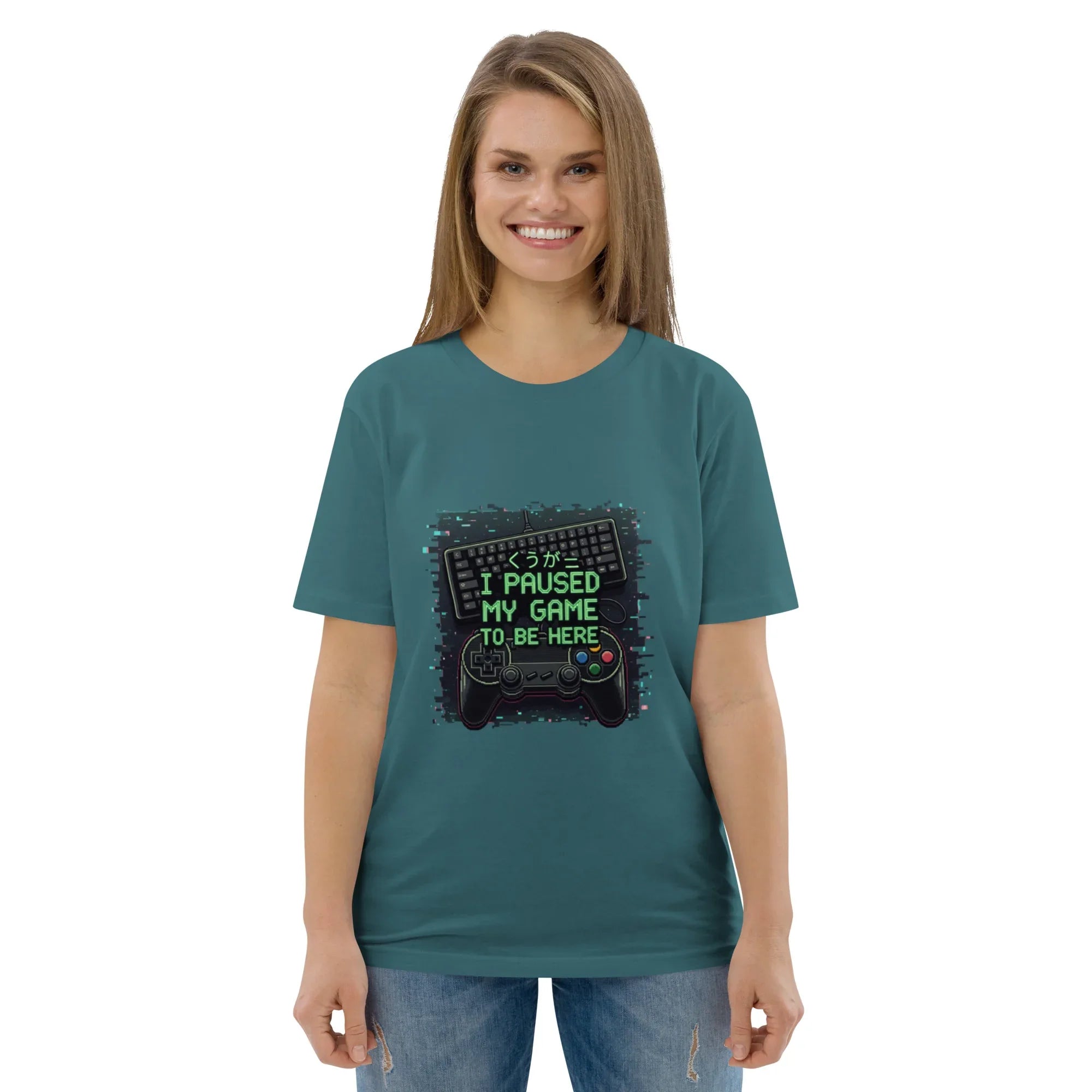 I PAUSED MY GAME TO BE HERE unisex t-shirt - Printoo Shop - - gaming, t-shirt, unisex, Unisex Organic Cotton T-Shirt | Stanley/Stella STTU169