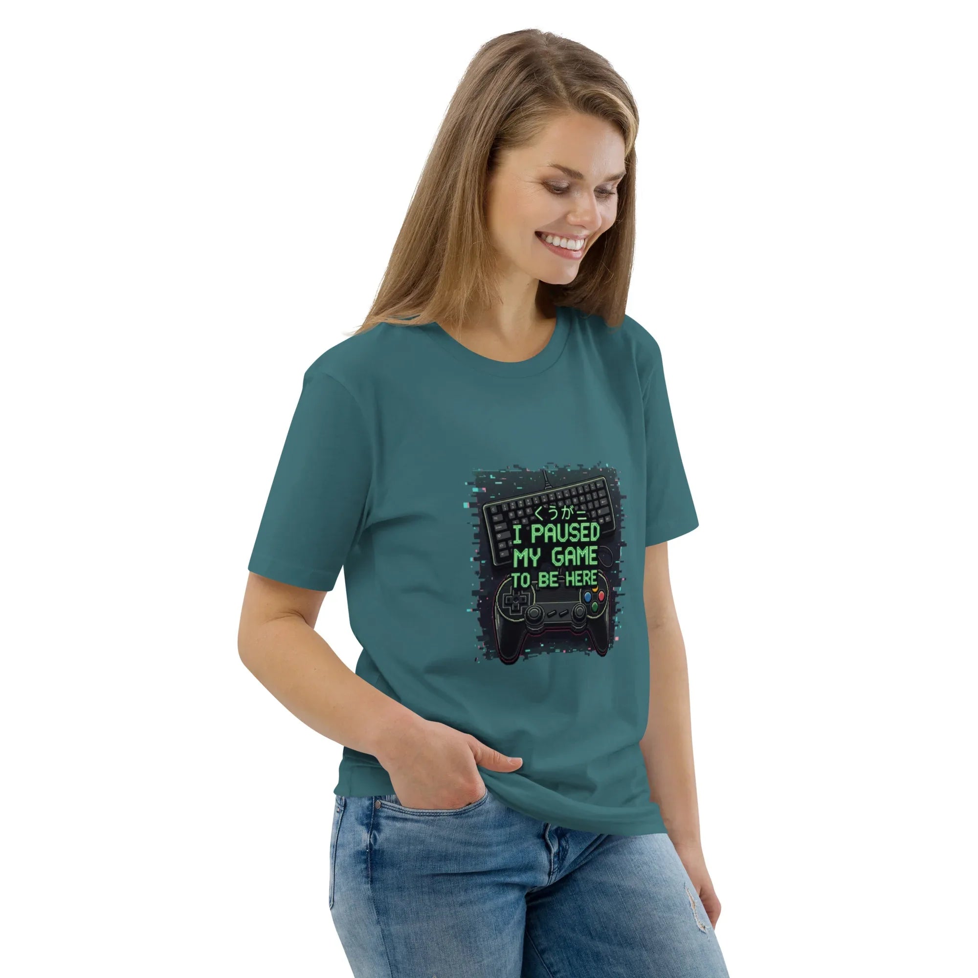 I PAUSED MY GAME TO BE HERE unisex t-shirt - Printoo Shop - - gaming, t-shirt, unisex, Unisex Organic Cotton T-Shirt | Stanley/Stella STTU169