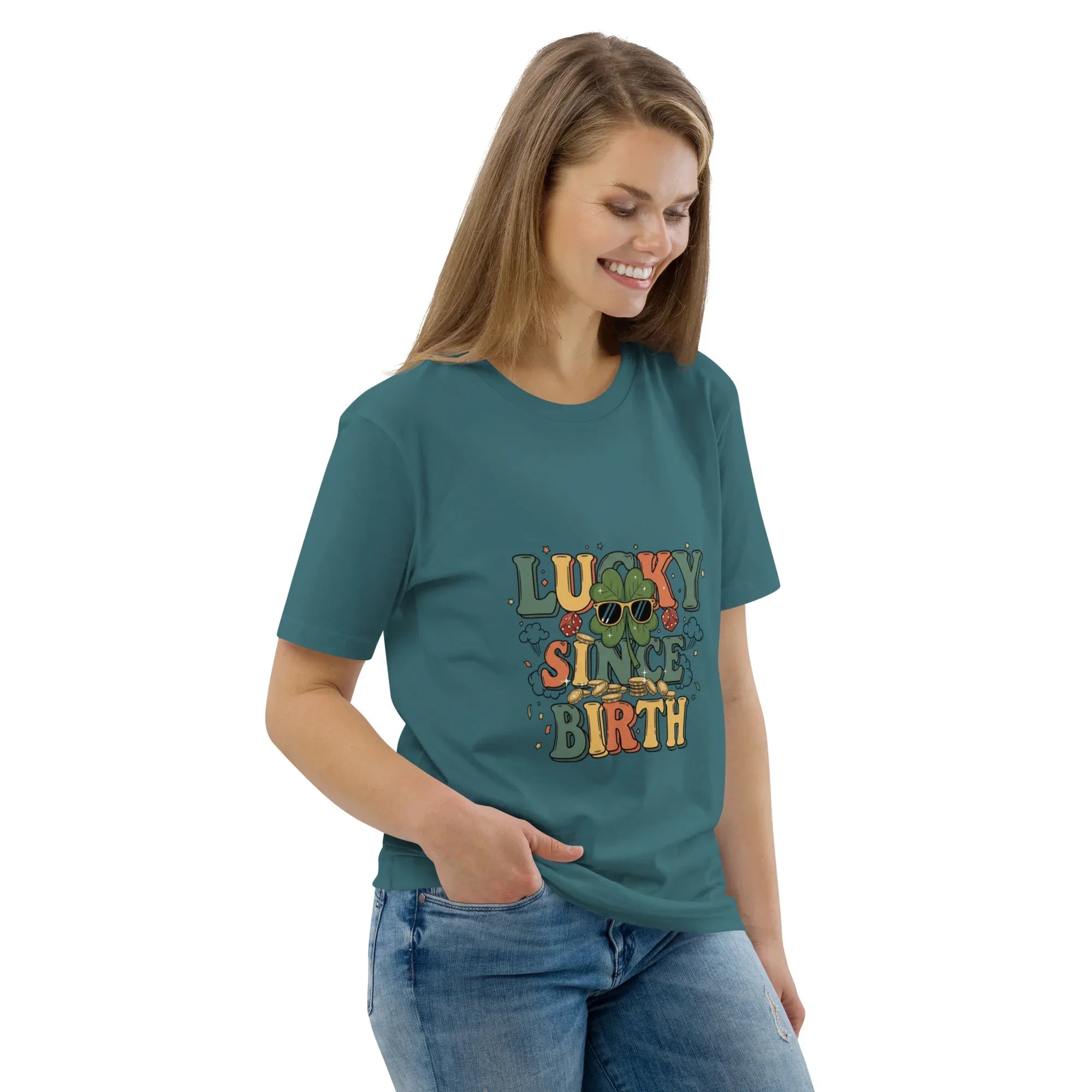 LUCKY SINCE BIRTH unisex t-shirt - Printoo Shop - - t-shirt, unisex, Unisex Organic Cotton T-Shirt | Stanley/Stella STTU169