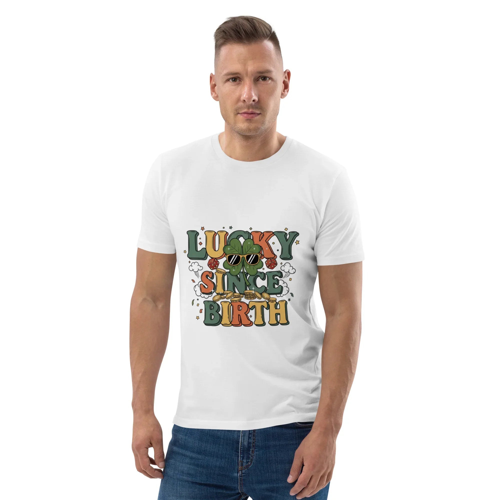 LUCKY SINCE BIRTH unisex t-shirt - Printoo Shop - - t-shirt, unisex, Unisex Organic Cotton T-Shirt | Stanley/Stella STTU169