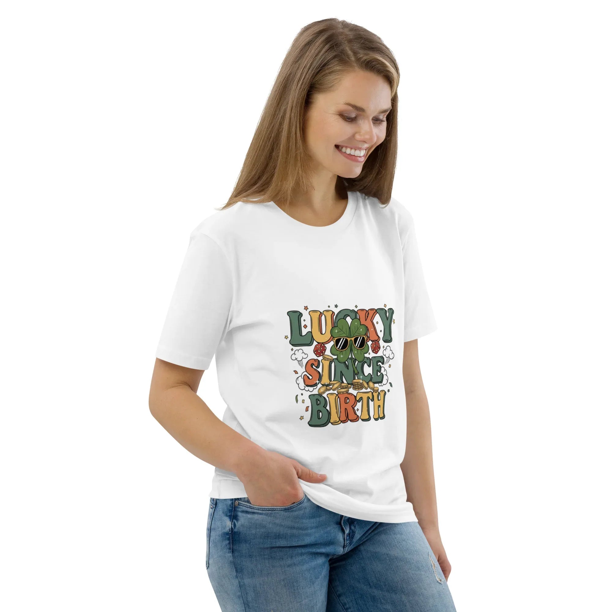 LUCKY SINCE BIRTH unisex t-shirt - Printoo Shop - - t-shirt, unisex, Unisex Organic Cotton T-Shirt | Stanley/Stella STTU169