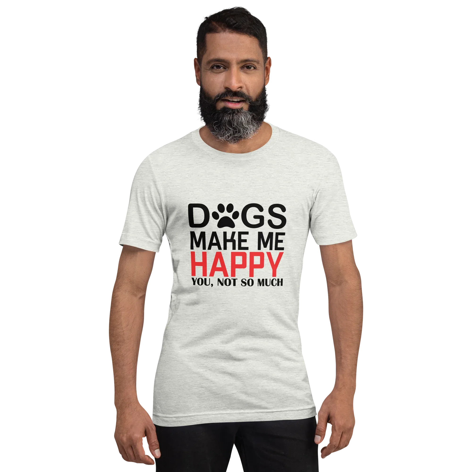 DOGS MAKE ME HAPPY Unisex T-Shirt - Heather Deep Teal / S - Printoo Shop - 6488384_8481. Bild eines meliert petrolfarbenen Unisex-T-Shirts mit dem Aufdruck 'DOGS MAKE ME HAPPY'.