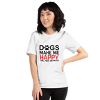 DOGS MAKE ME HAPPY Unisex T-Shirt - Heather Deep Teal / S - Printoo Shop - 6488384_8481. Bild eines meliert petrolfarbenen Unisex-T-Shirts mit dem Aufdruck 'DOGS MAKE ME HAPPY'.