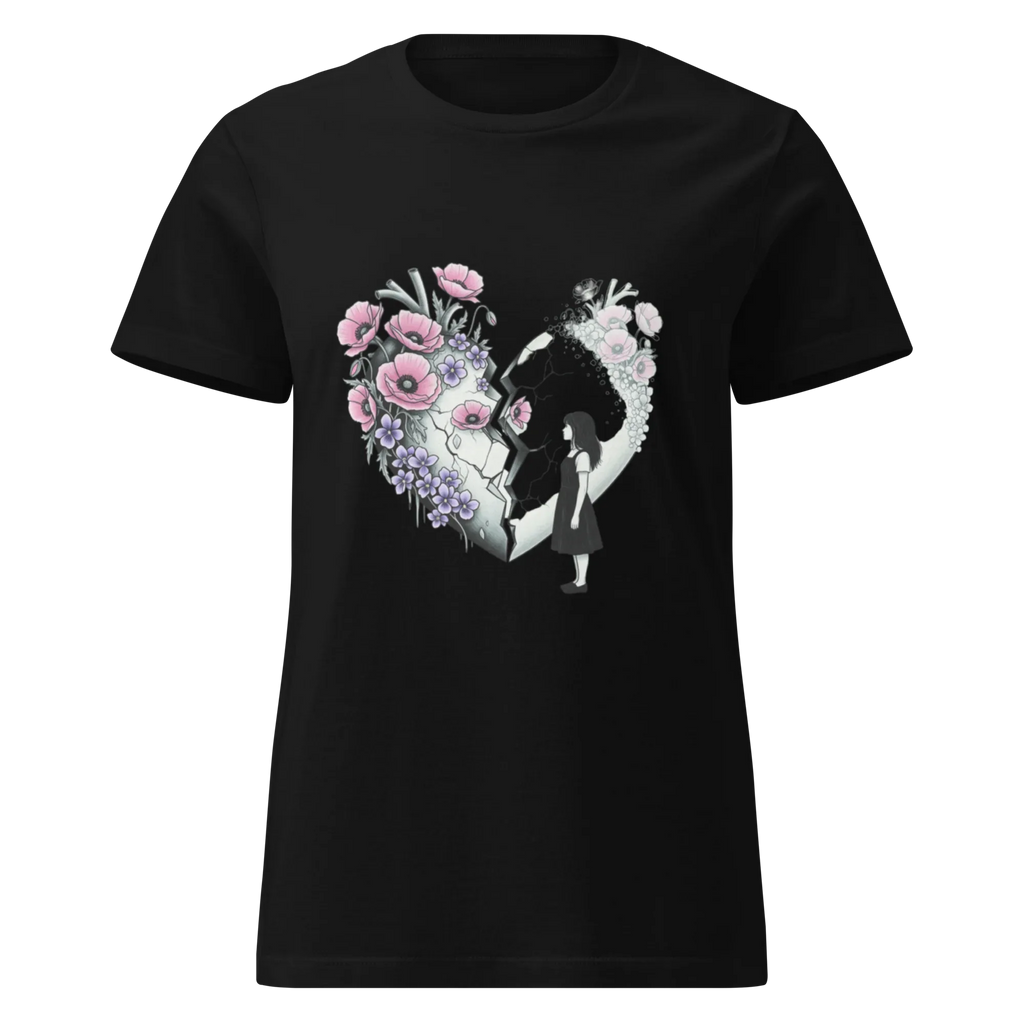 FLOWER HEART GIRL women’s t-shirt - Black / S - Printoo Shop - 3966053_22175