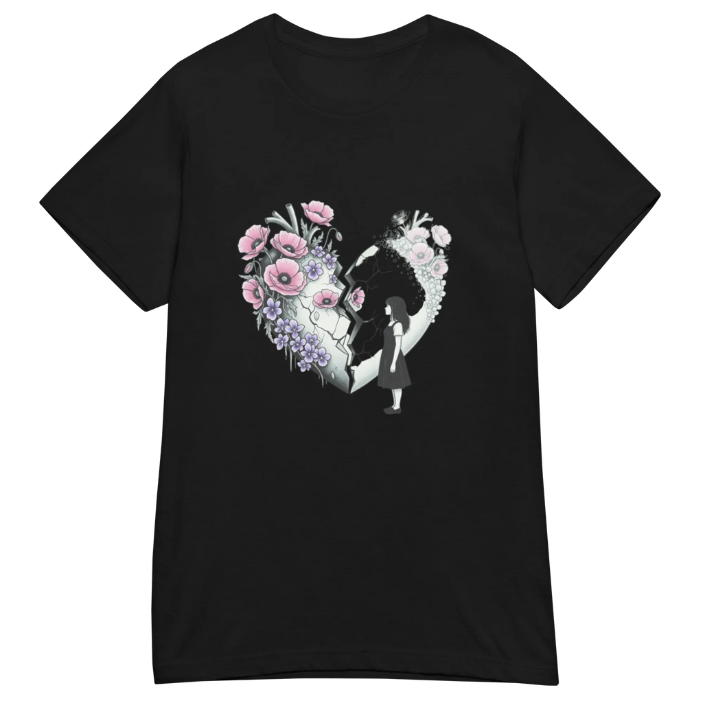FLOWER HEART GIRL women’s t-shirt - Black / S - Printoo Shop - 3966053_22175