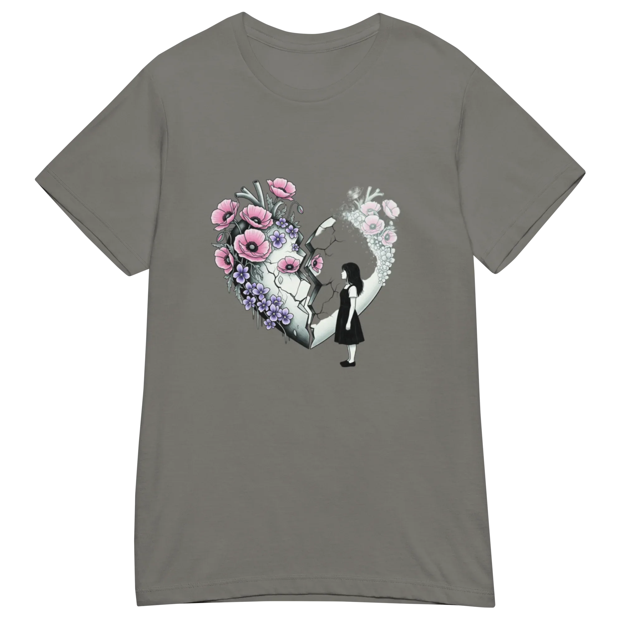 FLOWER HEART GIRL women’s t-shirt - Black / S - Printoo Shop - 3966053_22175