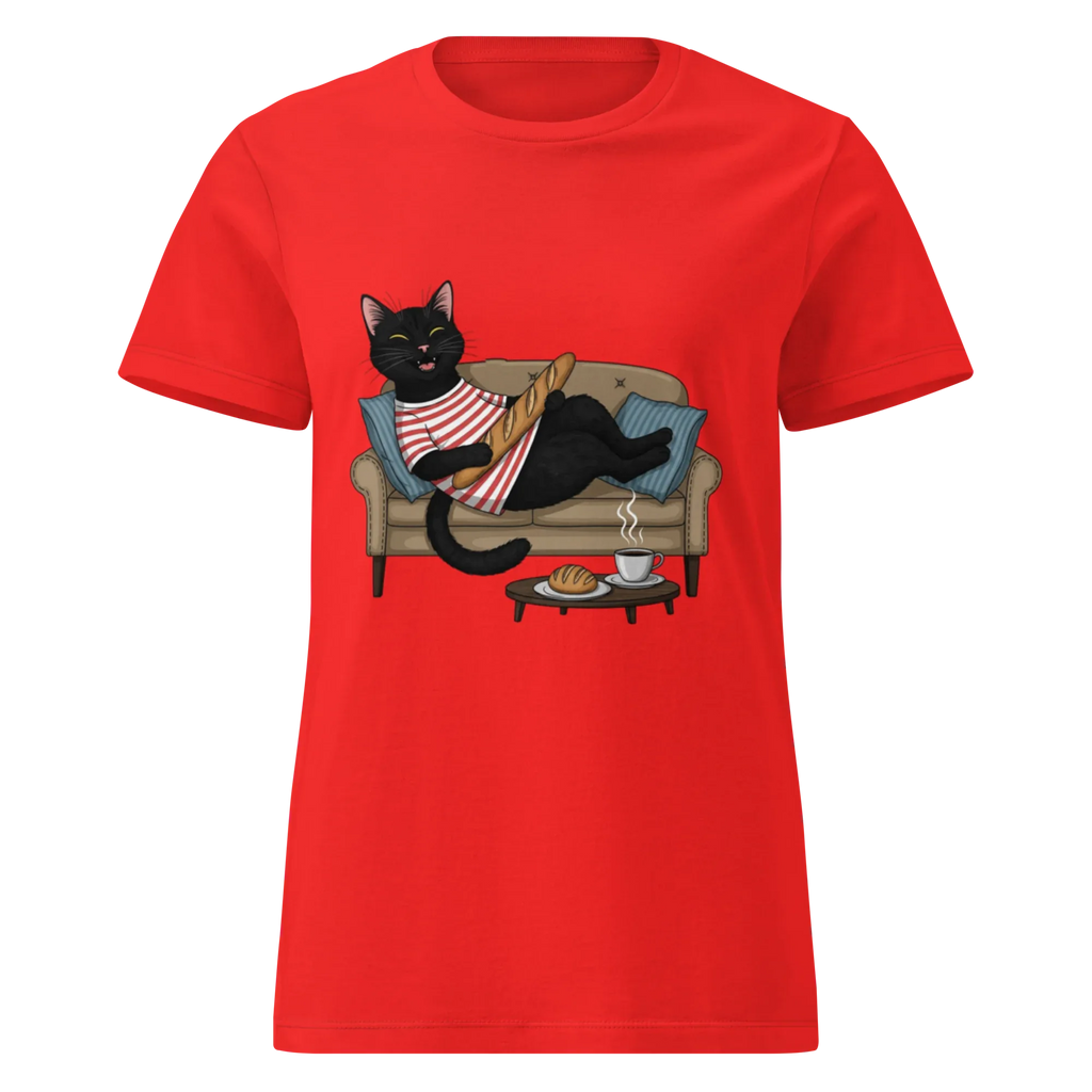 CAT WITH BAGUETTE ON women’s t-shirt - Red / S - Printoo Shop - 4308768_22182